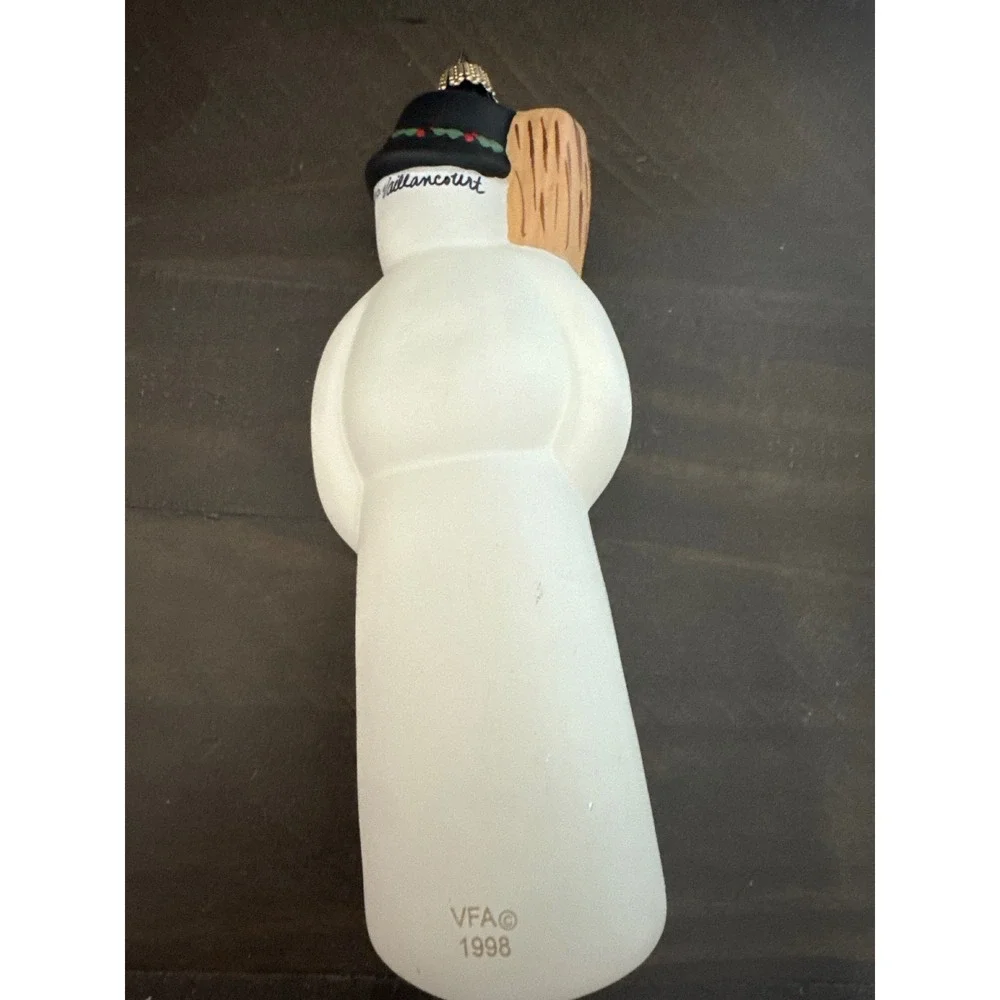 Vaillancourt Folk Art 1998 Glass Snowman Broom Ornament Germany VFA White